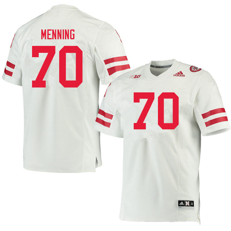 Men #70 Keegan Menning Nebraska Cornhuskers College Football Jerseys Sale-White - Click Image to Close